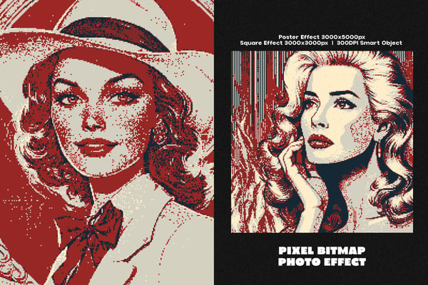 Pixel Bitmap Square And Poster Photo Effect
