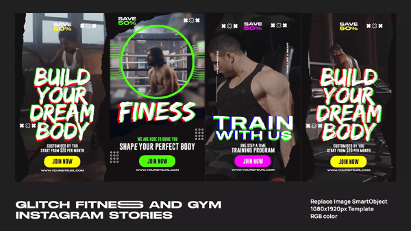 Glitch Fitness and Gym Instagram Stories
