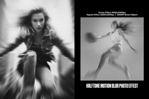 Halftone Motion Blur Square And Poster Photo Effect