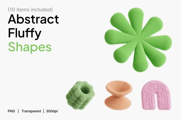 Abstract Fluffy Shape 3D Icon Set