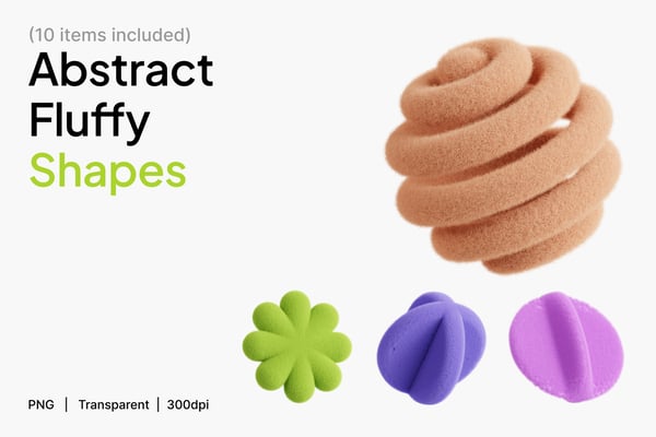 Abstract Fluffy Shape 3D Icon Set