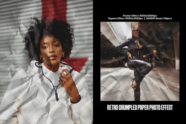 Retro Crumpled Paper Square And Poster Photo Effect
