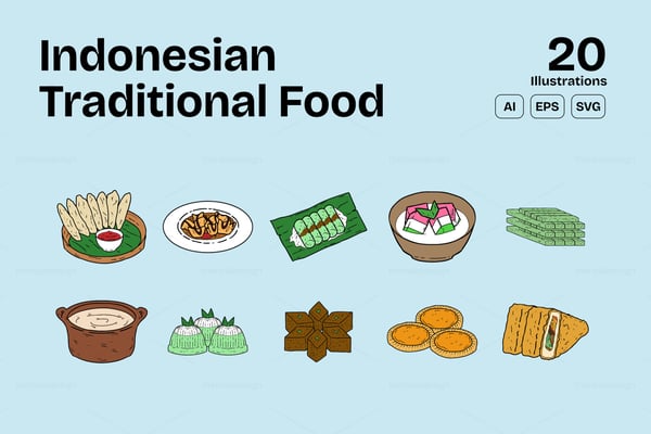 Indonesian Food and Snack Illustration Set