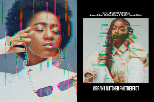 Vibrant Glitched Square And Poster Photo Effect