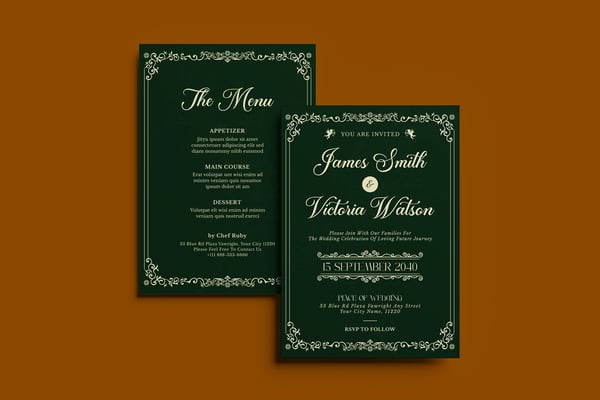 Green White Art Deco Wedding Invitation Template