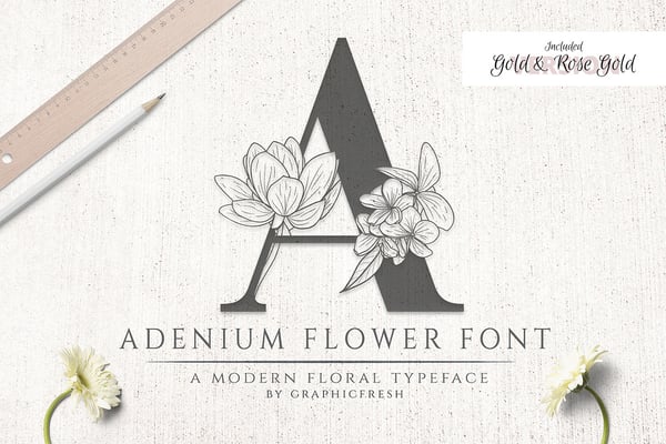 Adenium Font + Gold & Rose Gold Foil