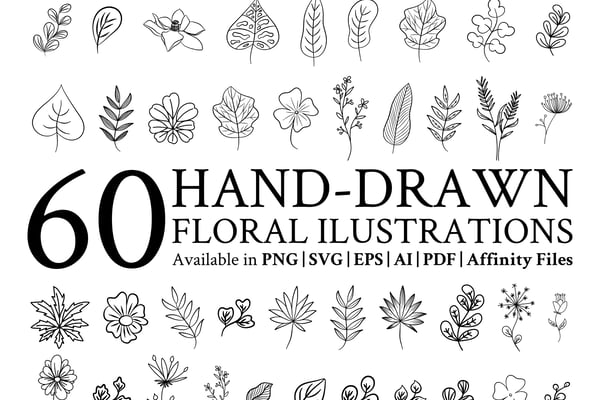 60 Hand-drawn Floral Illustrations