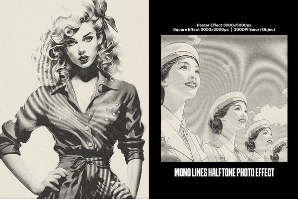 Mono Lines Halftone Square And Poster Photo Effect
