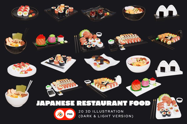 Free Japanese Restaurant Food 3D Illustration Pack