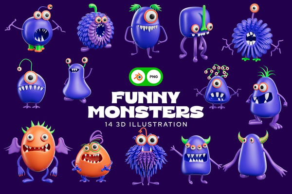 Funny Monsters 3D Illustration