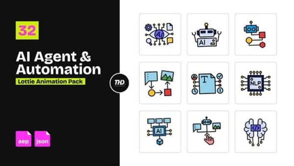 AI Agent & Automation Workflow Icons Pack | After Effects & Lottie Animation