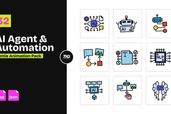 AI Agent & Automation Workflow Icons Pack | After Effects & Lottie Animation