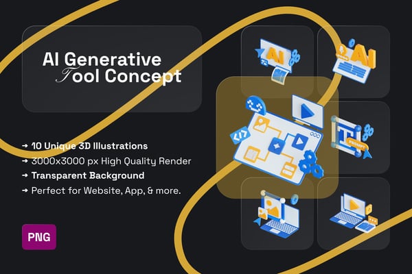 AI Generative Tool Concept 3D Icon Pack