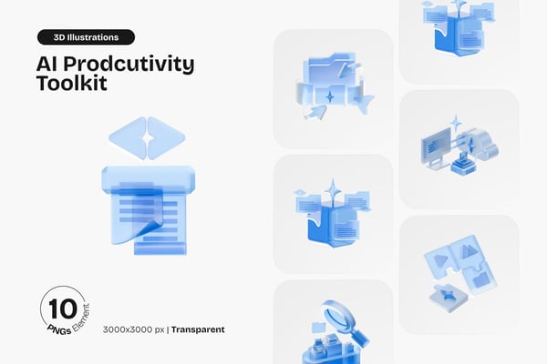 AI Productivity Toolkit 3D Icon Pack