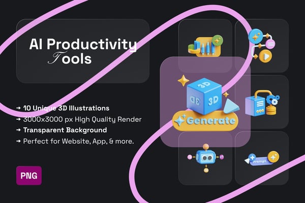 AI Productivity Tools 3D Icon Pack