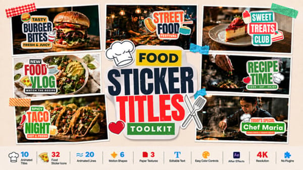 Animated Food Sticker Titles Toolkit for After Effects