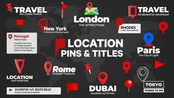 Animated Map Pins for After Effects & Premiere Pro | 27 Location Labels MOGRT