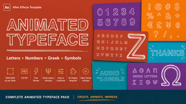 Animated Typeface for After Effects with Letters, Numbers and Greek Characters