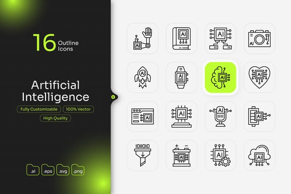 Artificial Intelligence Outline Icon Set