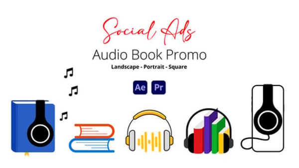 Audiobook Logo Promo Social Ads for After Effects & Premiere Pro – 5 Concepts