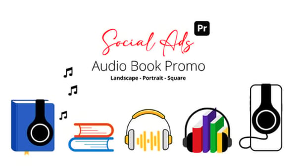 Audiobook Promo Social Ads MOGRT for Premiere Pro – 5 Logo Concepts