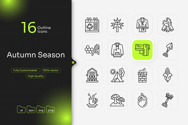 Free Autumn Season Outline Icon Set