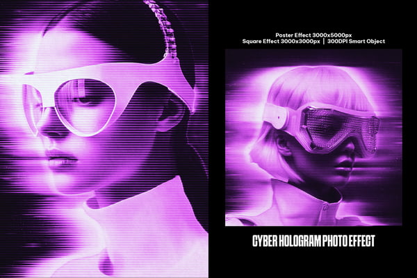 Cyber Hologram Square And Poster Photo Effect
