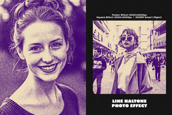 Line Haltone Square And Poster Photo Effect