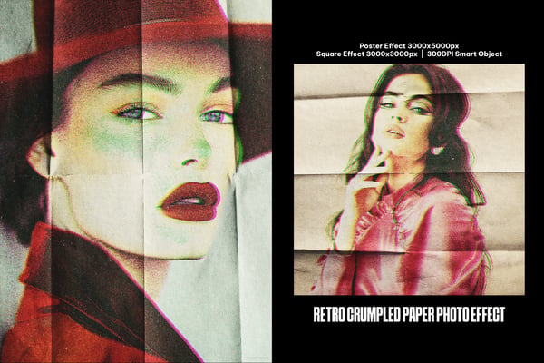 Retro Crumpled Paper Square And Poster Photo Effect
