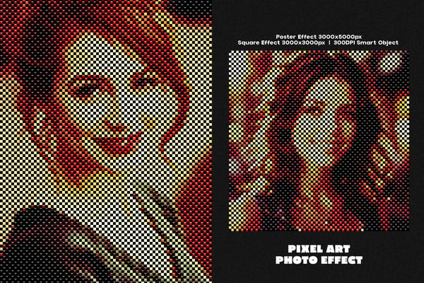 Pixel Art Square And Poster Photo Effect