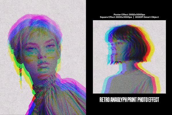 Retro Anaglyph Print Square And Poster Photo Effect