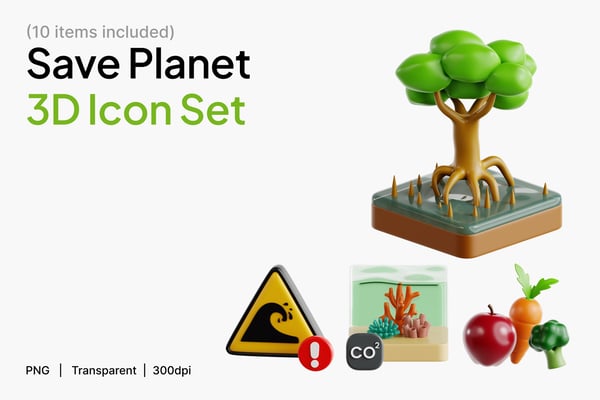 Save Planet 3D Icon Set
