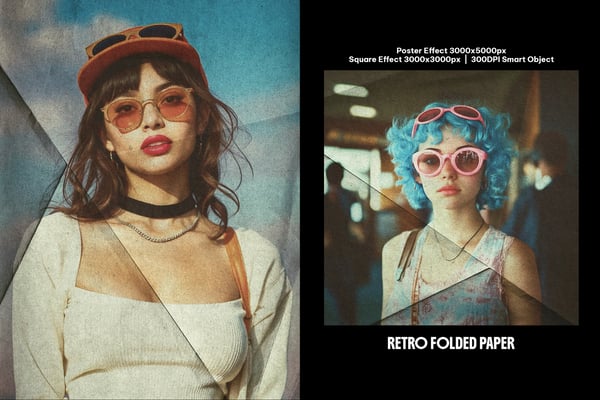 Retro Folded Paper Square And Poster Photo Effect