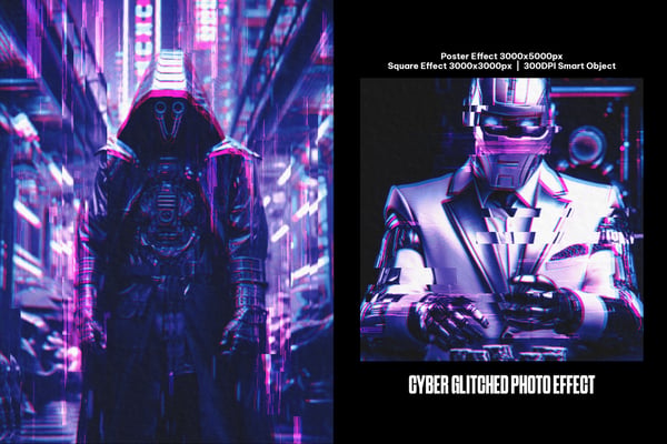 Cyber Glitched Square And Poster Photo Effect