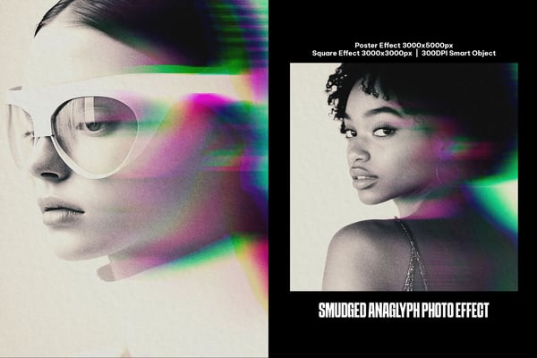 Smudged Anaglyph Square And Poster Photo Effect