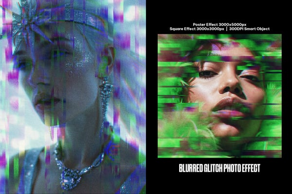Blurred Glitch Square And Poster Photo Effect