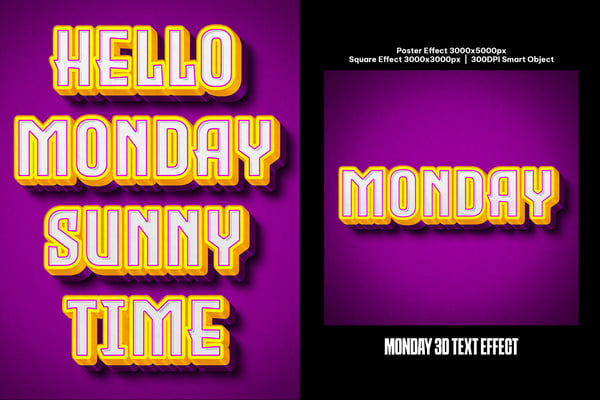 Monday 3D Square And Poster Text Effect