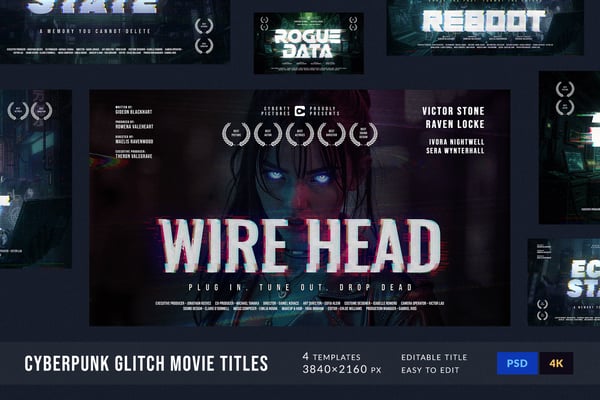 Cyberpunk Glitch Movie Titles