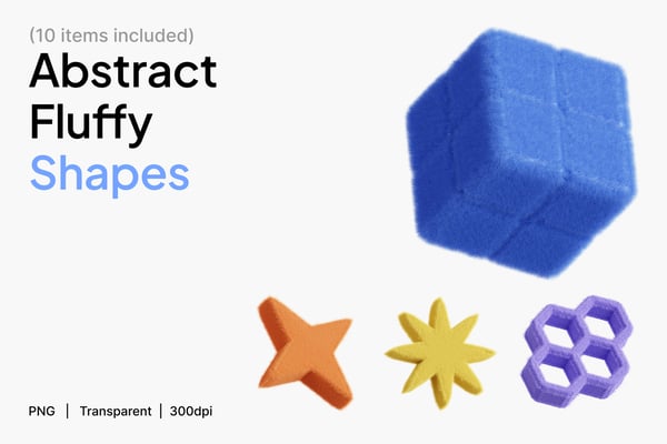 Abstract Fluffy Shape 3D Icon Set