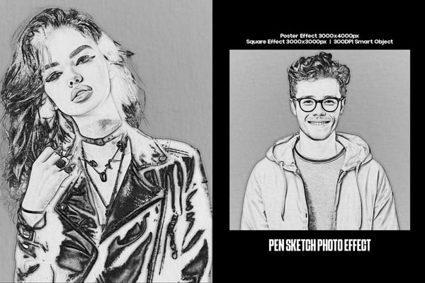 Pen Sketch Square And Poster Photo Effect