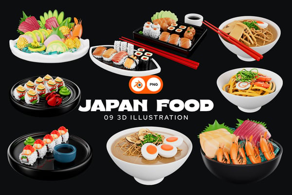 Free Japan Food 3D Illustration Pack