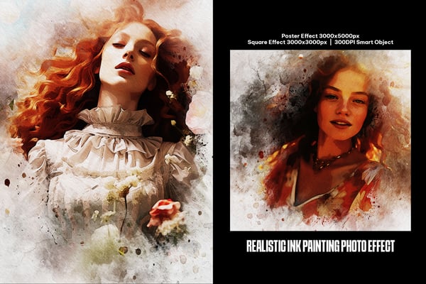 Realistic Ink Painting Square And Poster Photo Effect