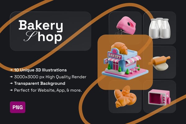 Bakery Shop 3D Icon Pack