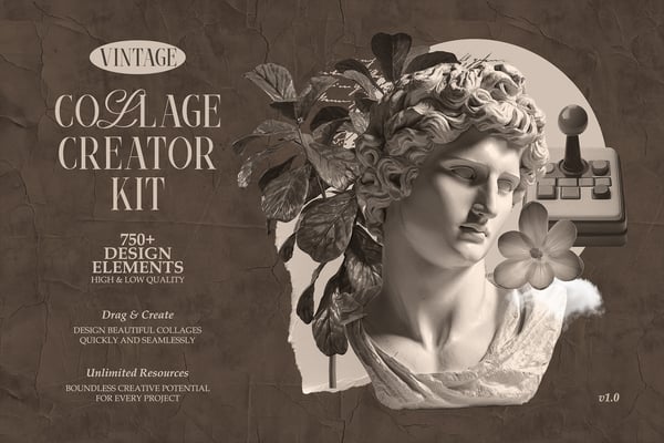 Vintage Collage Creator Kit 750+ PNGs