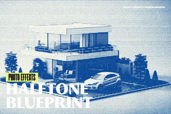 Halftone Blueprint Photo Effect