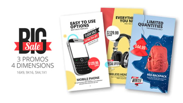 Big Sales Promotion for After Effects – 3 Sale Promos in 4 Formats
