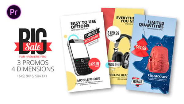 Big Sales Promotion MOGRT for Premiere Pro – 3 Sale Promos in 4 Formats*