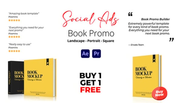 Book Promo Social Ads for After Effects & Premiere Pro – 6 Concepts