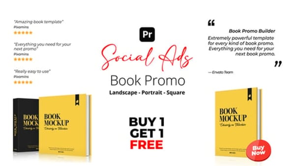 Book Promo Social Ads for Premiere Pro | 6 MOGRT Concepts, 3 Formats