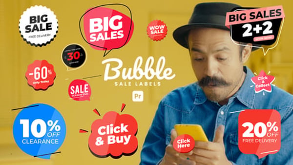 Bubble Sale Labels for Premiere Pro | Discount & Special Offer Graphics